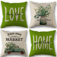 Nordic Green Plant Pillow Cover